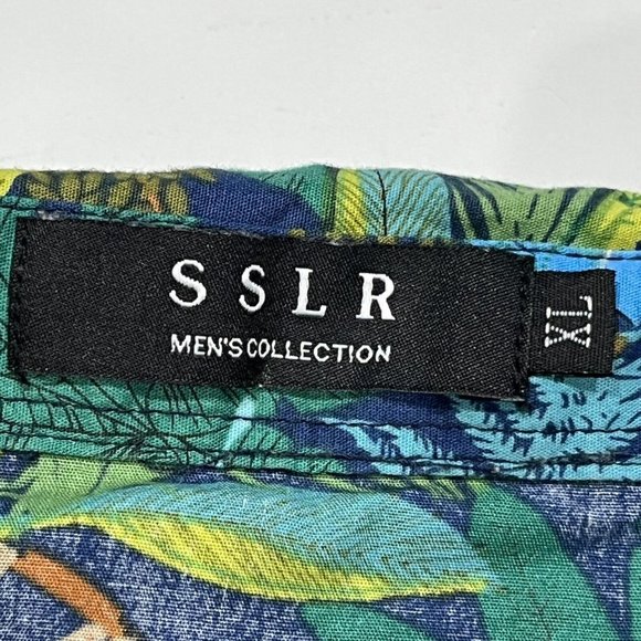 SSLR Bright Tropical Animal Print Bird Leopard Lemur Button Up Shirt Men XL - Picture 8 of 16